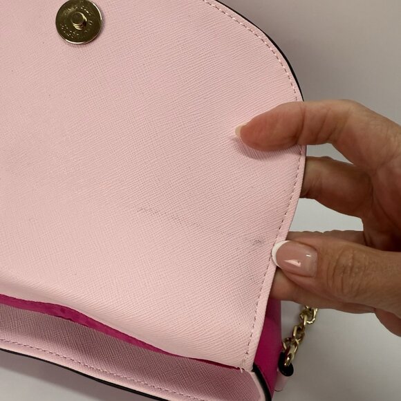 Trina Turk ColorBlock Crossbody Purse‎ Bag Light Pink Fuchsia Metal Chain - Picture 14 of 16